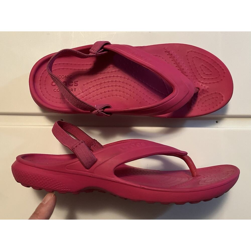CROCS Classic Flip Flop Slingback Sandals Iconic Comfort Pink Girls Size C13
